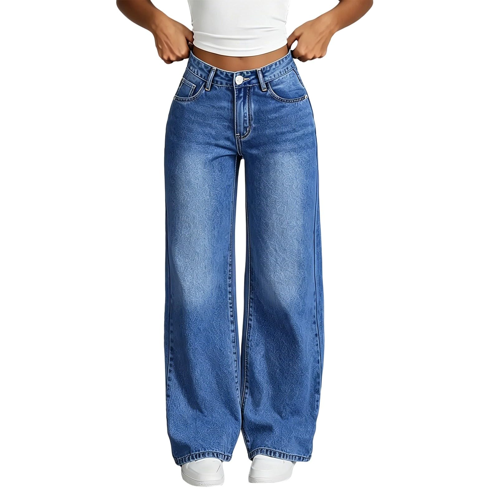 Jeans Donna Vita Alta Wide Leg Jeans Baggy Larghi Curvy Pantaloni Vita Alta Leggeri Gamba Larga Eleganti Pantaloni Denim Elasticizzati Casual Wide Leg Comodi Pantalone Tempo Libero Taglie Forti Basic