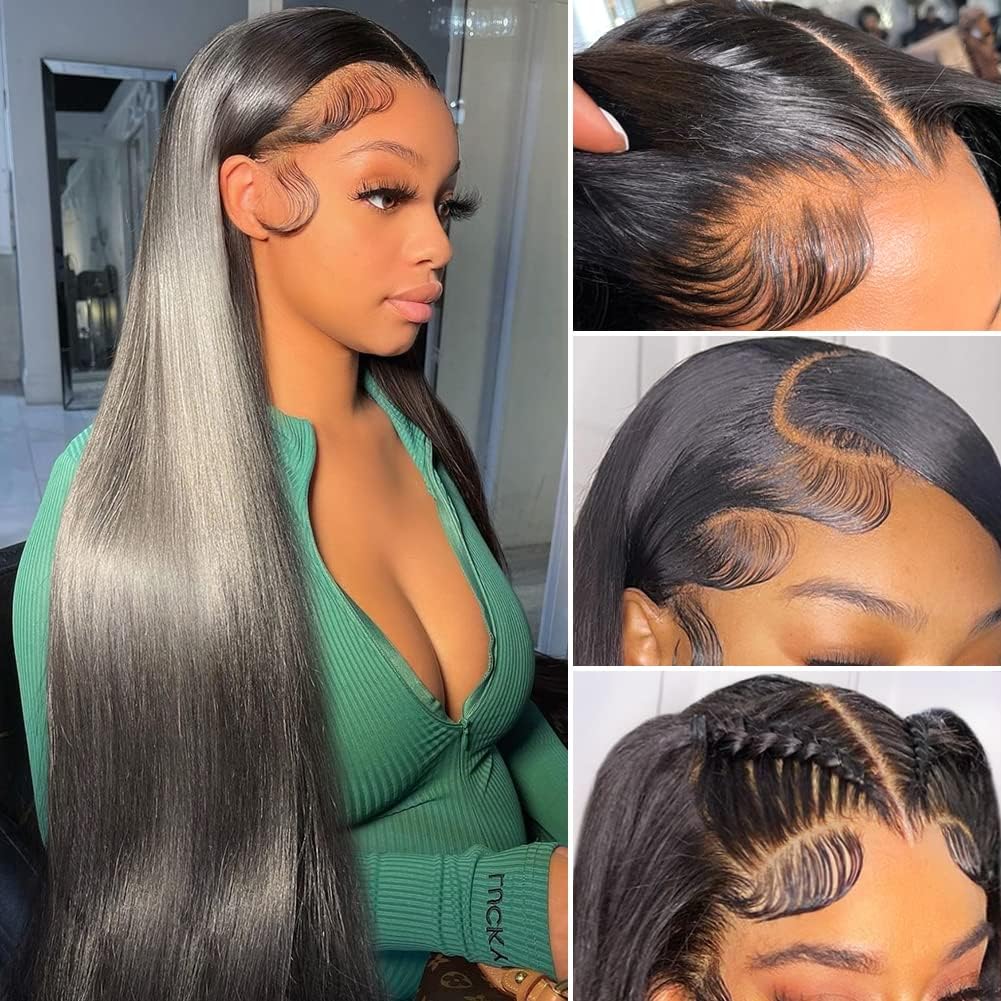 Lace Front Wigs Human Hair Pre Plucked 13x4 HD Transparent Straight Human Hair Wigs with Baby Hair Bleached Knots 150% Density Frontal Wigs for Black Women Natural Color Glueless (20 Inch)