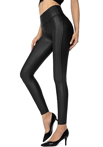SANTINY - Pantalones de cuero sintético de 25.5"27" para mujer, leggings elásticos de cintura alta para mujer
