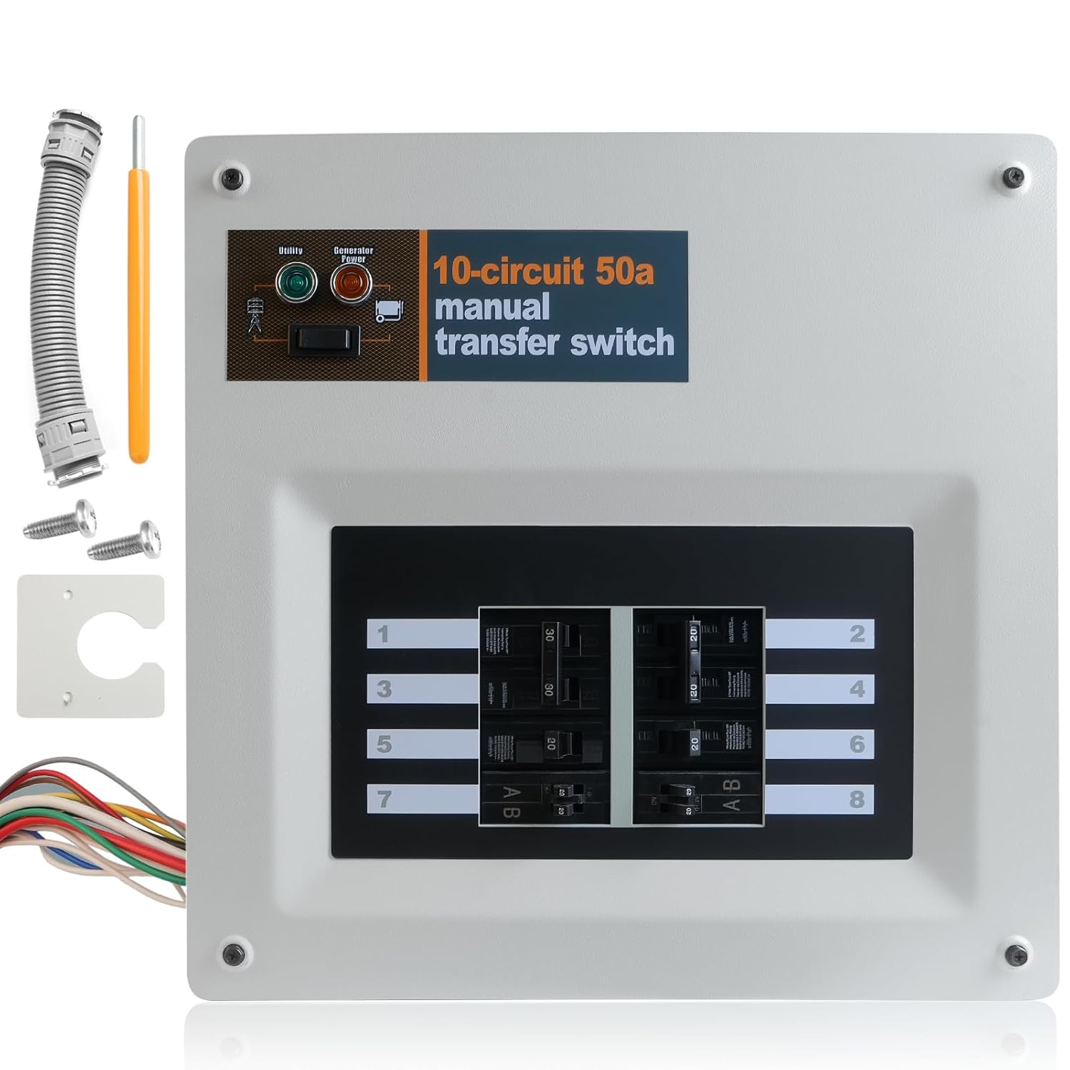50 Amp 240V Portable Generator Transfer Switch Kit Compatible with Portable Generators Such as XG10000E, XP10000E, GP15000E, and GP17500E, for Generac 9854, Indoor Pre-Wired Panel