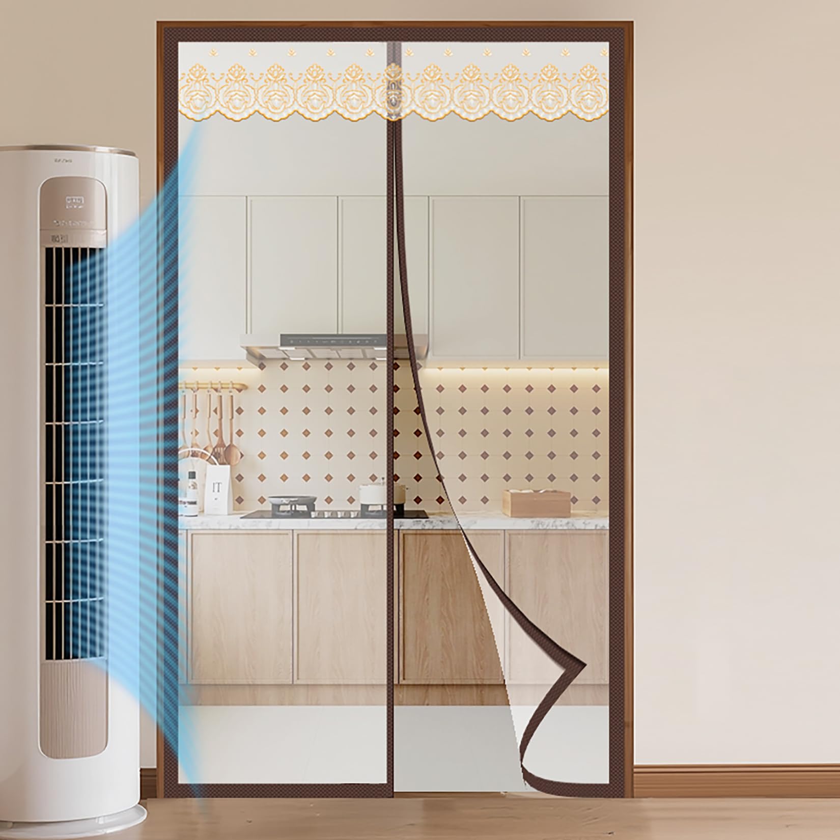 Rideau de porte isolant thermique transparent pour cuisine et salon à fermeture automatique