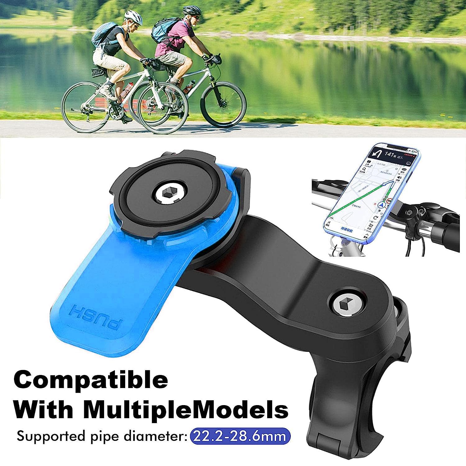 Taomeng Supporto Manubrio per Moto, Porta Cellulare Bici Universale Supporto per Bicicletta E Moto, Supporto Telefono per MTB, Staccabile & Universale Ruotabile A 360 °