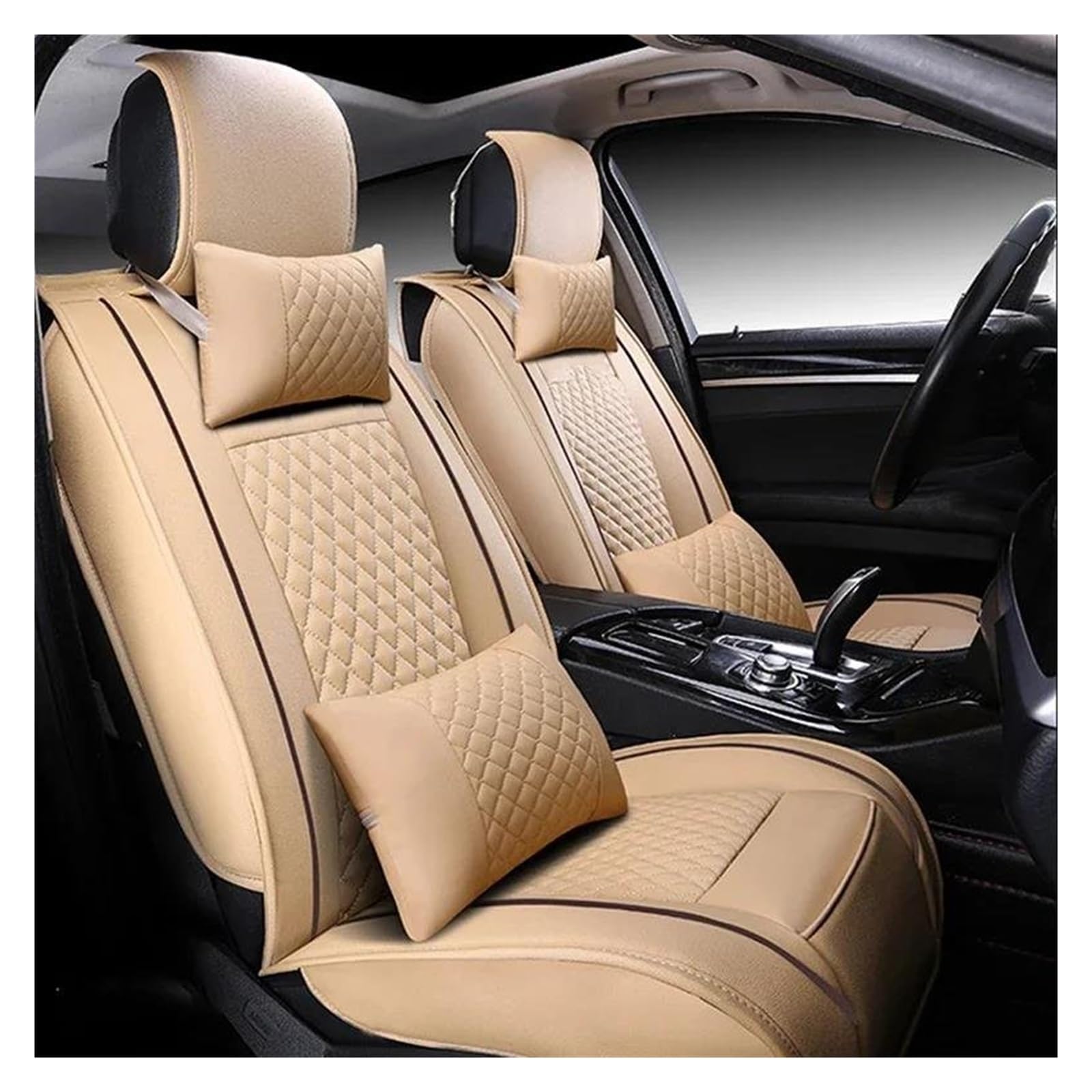 Car Seat Covers For Mustang For Territory For Kuga For Expedition PU Leather Car Seat Cover Car Seat Accessories(Beige 2)
