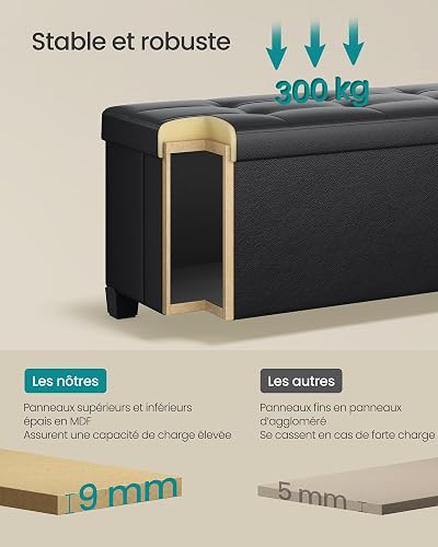 SONGMICS Banc de Rangement, Coffre avec Pieds, 38 x 110 x 40 cm, Pouf, Repose-Pieds, 112 L, PVC, pour Salon, Entrée, Noir d'encre LSF0514B02 - 5