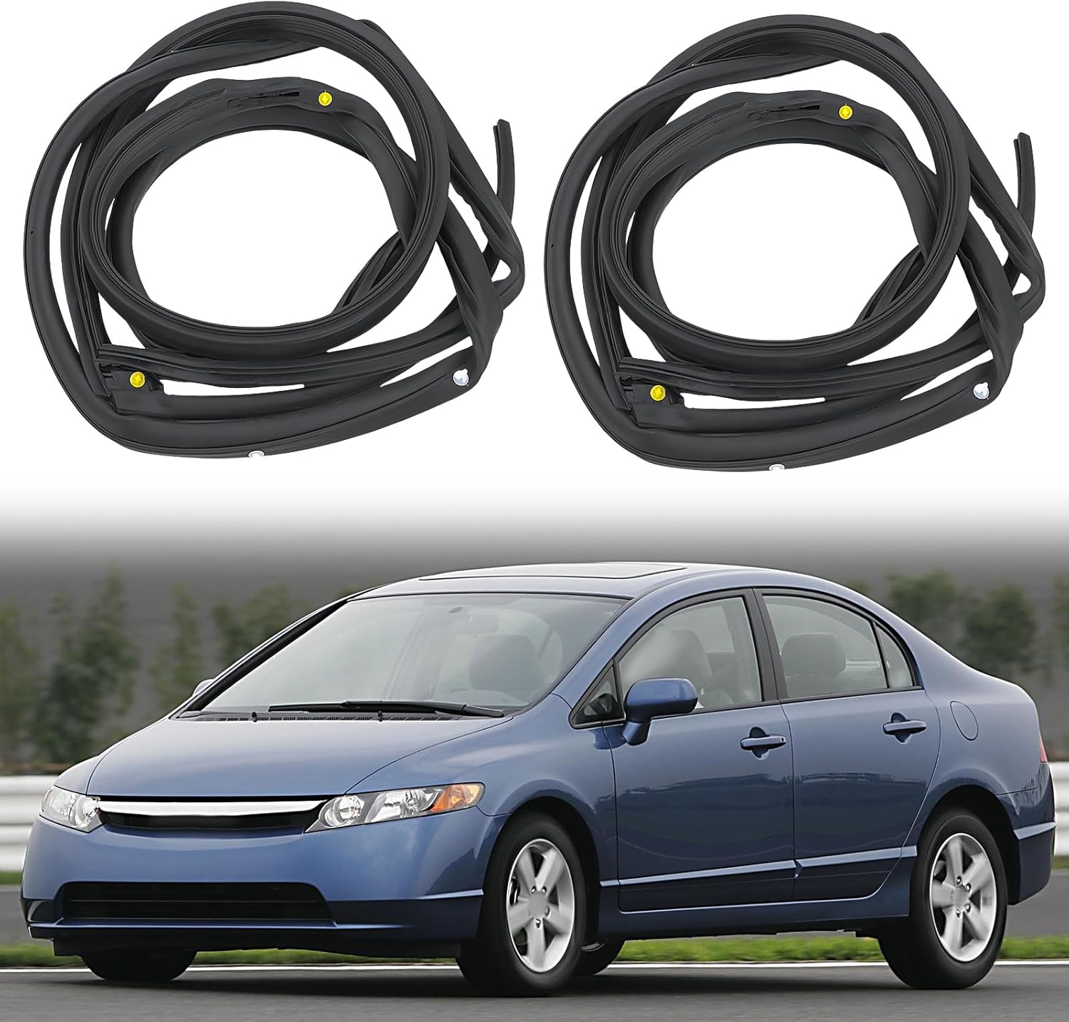 JDMON 2PCS Door Moulding Strip Weatherstrip Seals Compatible with 2006-2011 Honda Civic 4 Door Sedan, Rubber Weather Stripping Replacement for 72310-SNA-A01 72350-SNA-A01