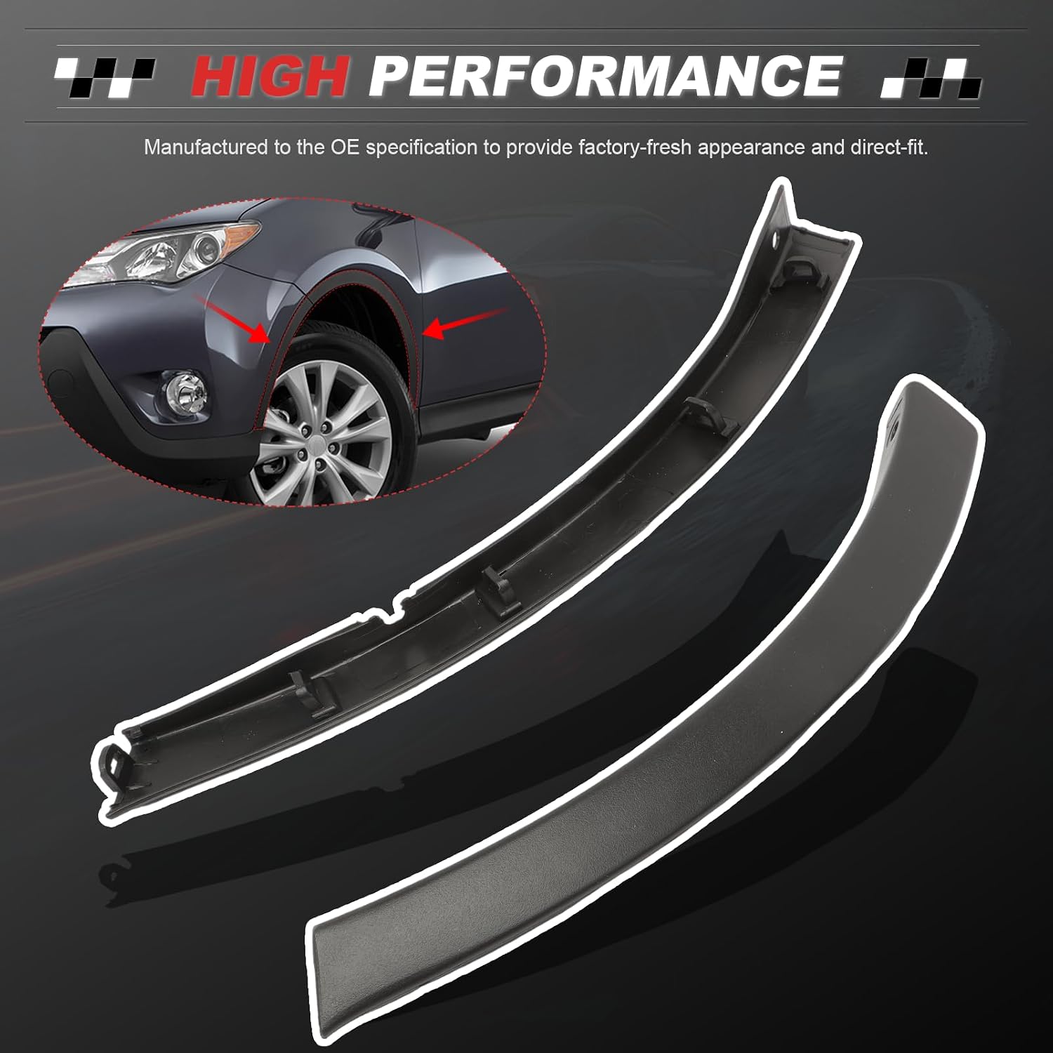 2* Front Bumper Wheel Fender Molding Trim for RAV4 2013-2015 52112-0R040 52113-0R040 Flares Molding Driver and Passenger Side (Left+Right)