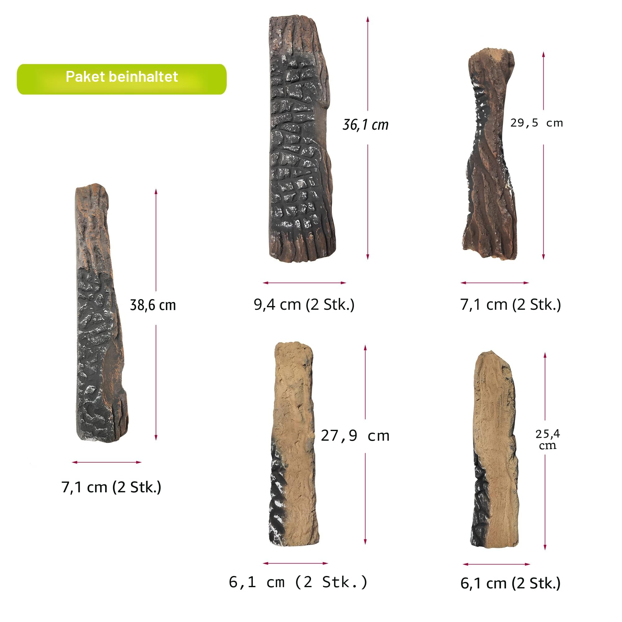ATR Art To Real 10-teiliges Keramikholz-Set Deko-Holz für Bio-Ethanol und Gas-Kamine Propan, Elektro, Gas, Kamindekor, Kunstholz für den Außenbereich und den Innenbereich