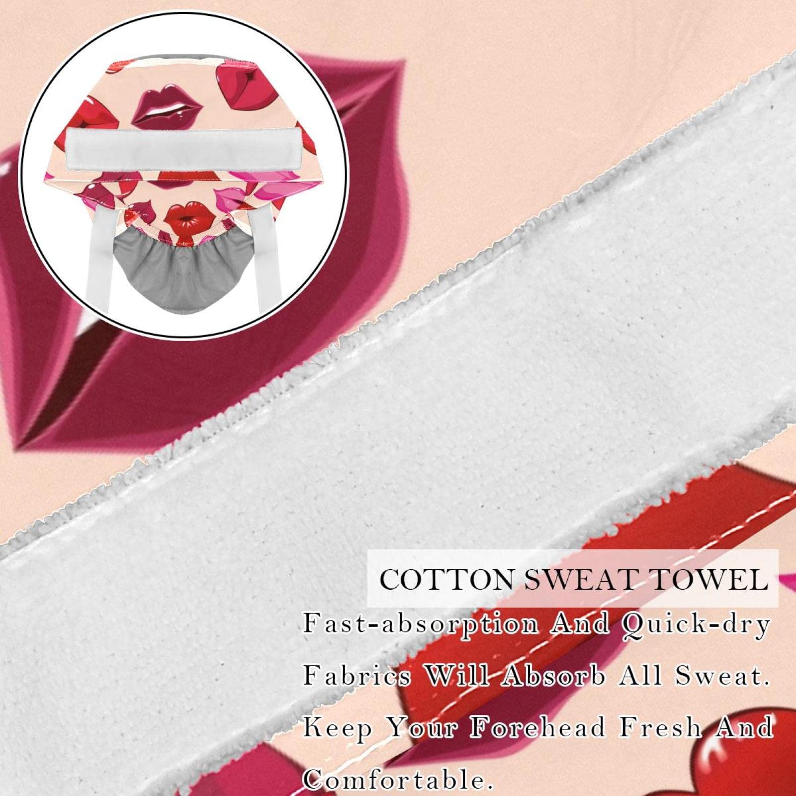 2 PCS Bouffant Cap with Button Ponytail Pouch Working Cap Sweatband Adjustable Surgical Cap Red Lips Pattern