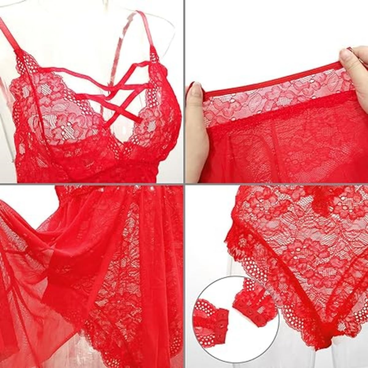 XHYRHTS Sexy Dessous Babydoll Plus Size Damen Chemise Nachthemden Spitze Negligee Unterwäsche Einteiler Nachtwäsche Nachthemd Damen Nachtwäsche