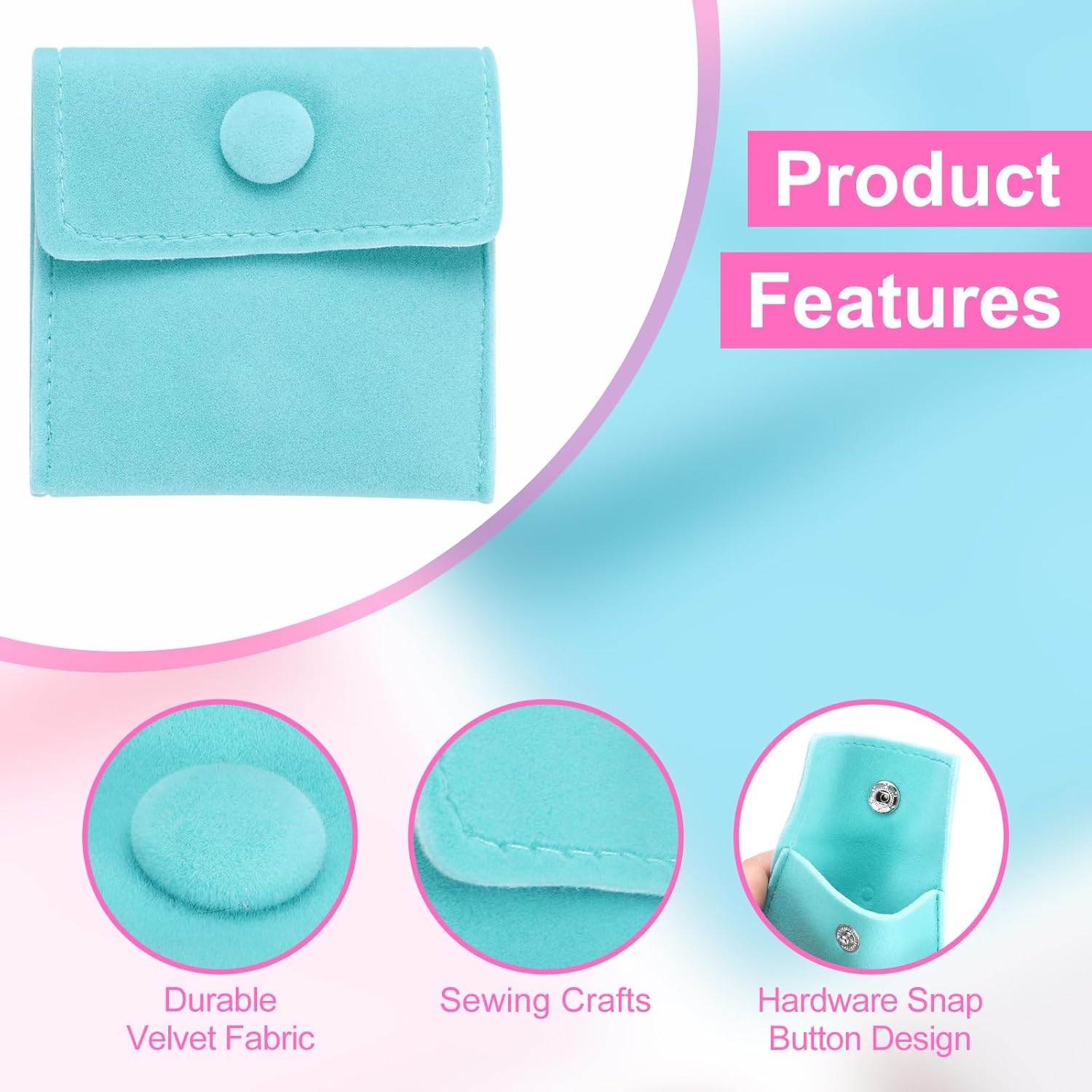 uxcell 20 Pcs Velvet Jewelry Pouches with Snap Button 2.8x2.8 Inches, Soft Jewelry Pouches Storage Bags Small Velvet Gift Bags for Rings Necklace Bracelet Earring Watch, Light Green