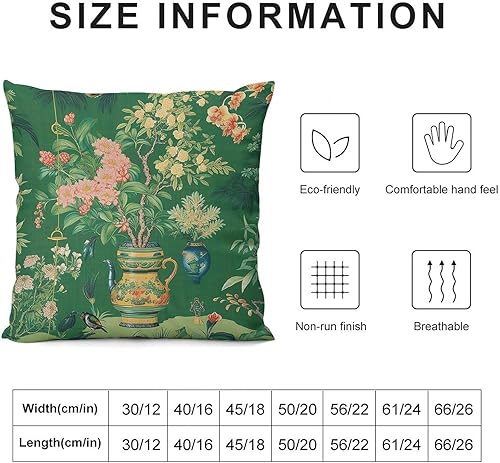 Miniatura 7 de Funda de almohada tradicional de jarrón Ming verde chinoiserie, funda de cojín asiática de 18 x 18 pulgadas, funda de almohada decorativa de jarrón