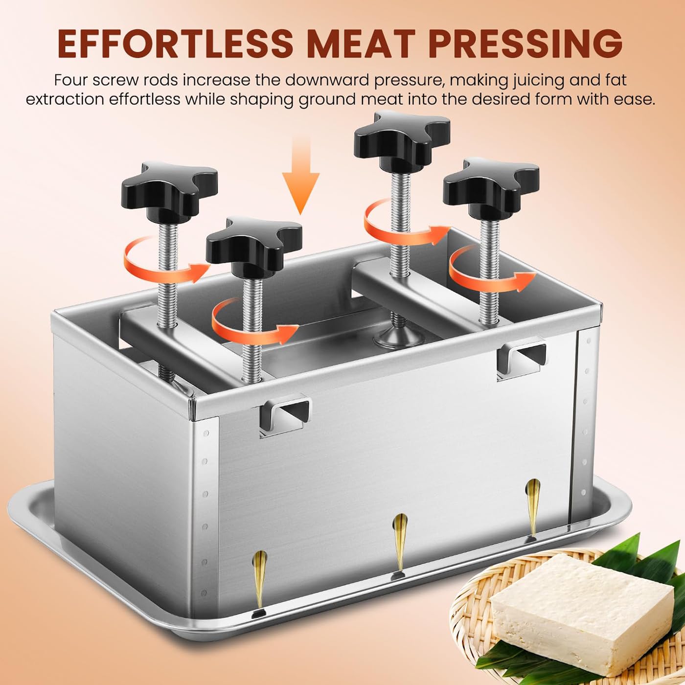 Stampo per carne, in acciaio inox, per prosciutto fatto in casa, pranzo gastronomia, include 4 dispositivi di pressurizzazione a vite per un facile utilizzo