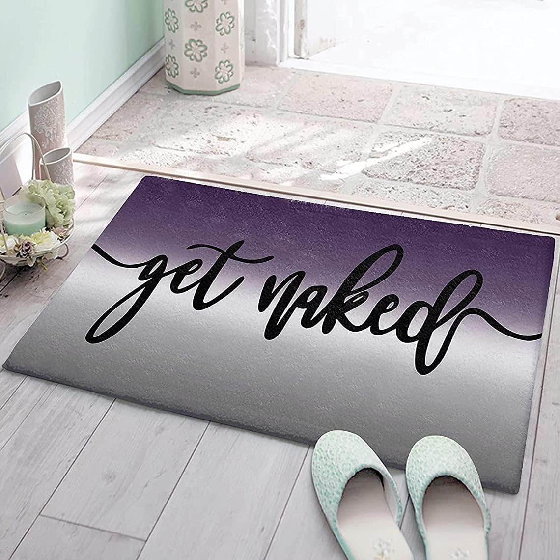 Purple Grey Gradient GetNaked Non Slip Entryway Rugs for