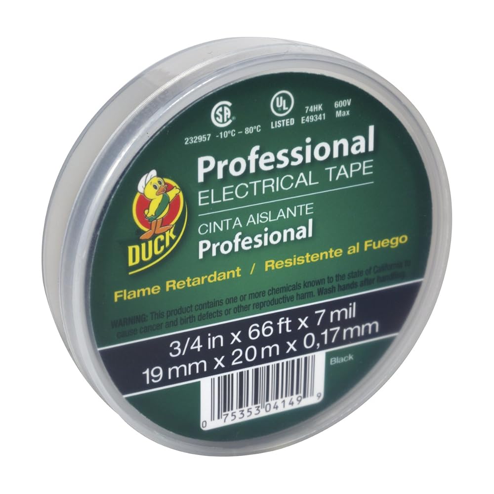 Duck Brand Professional Electrical Tape, 0.75 in x 66 Feet, Black, 1 Roll