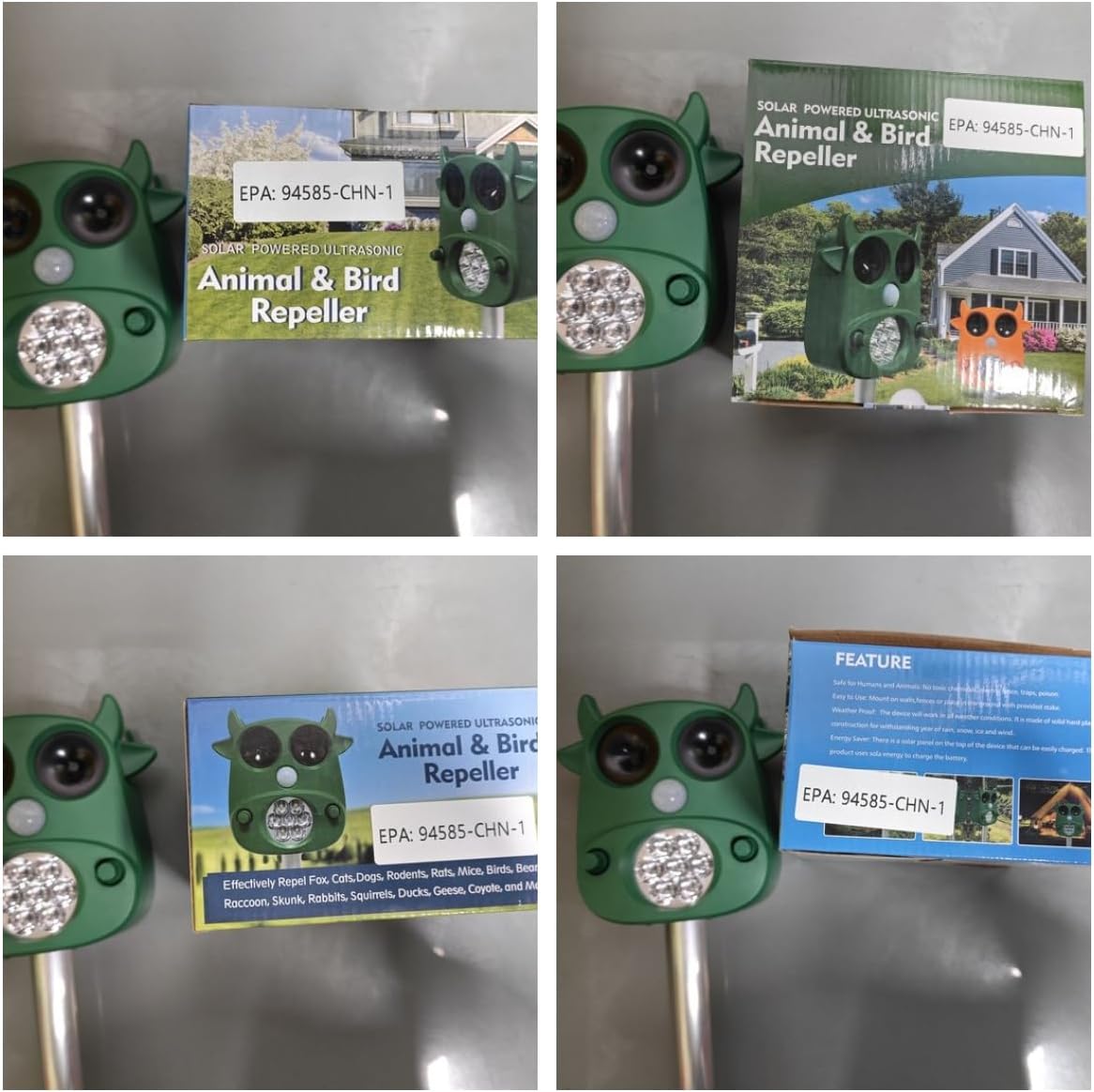 Solar Ultrasonic Animal Repeller Outdoor Deer Repellent with Motion Detection Flashing Lights Cat Repellent Rabbit Raccoon Dog Coyote Skunk Repellent for Yard Garden Deterrent Device Animal Repellent