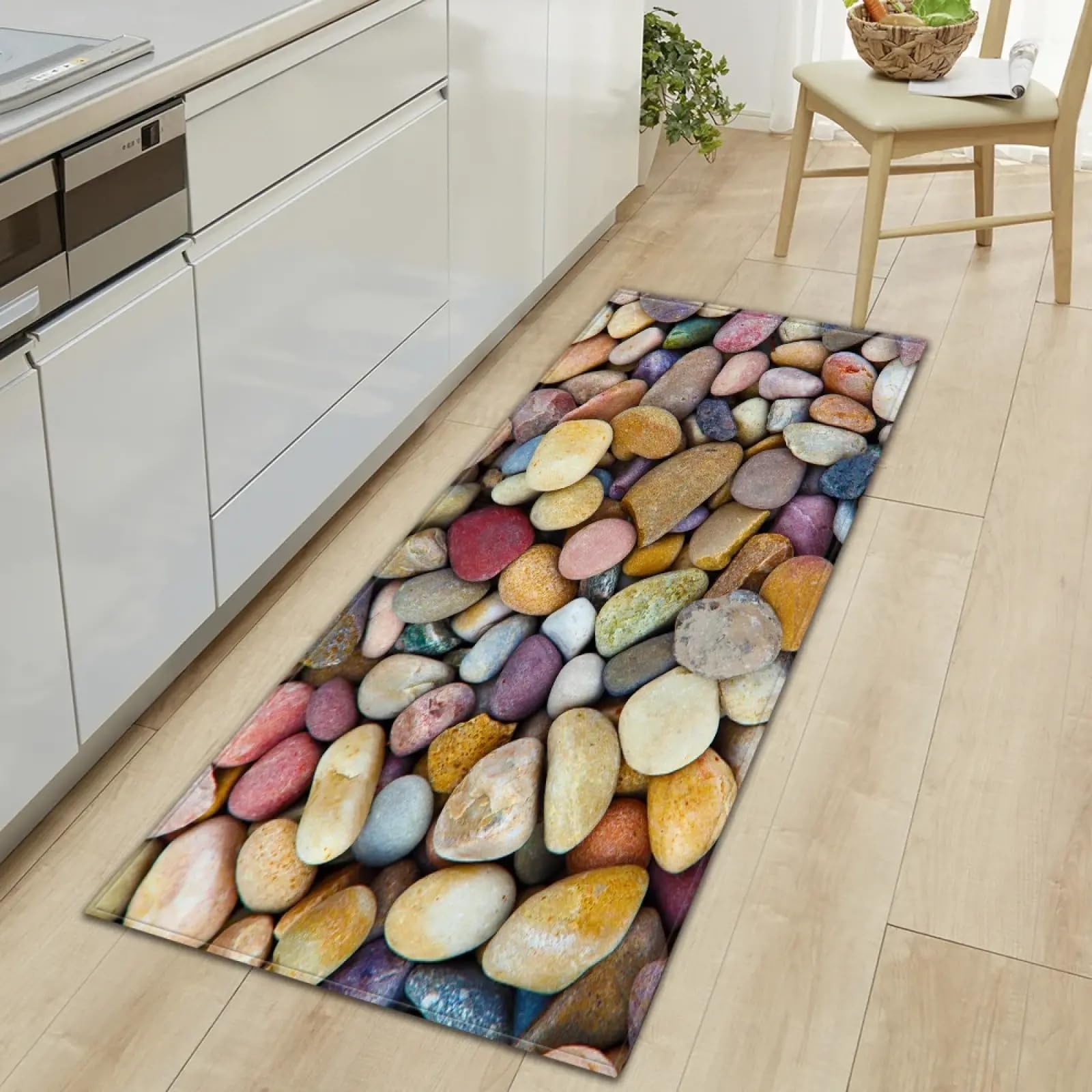 Alfombra moderna para cocina y pasillo antideslizante lavable en color neutro de 135x190cm