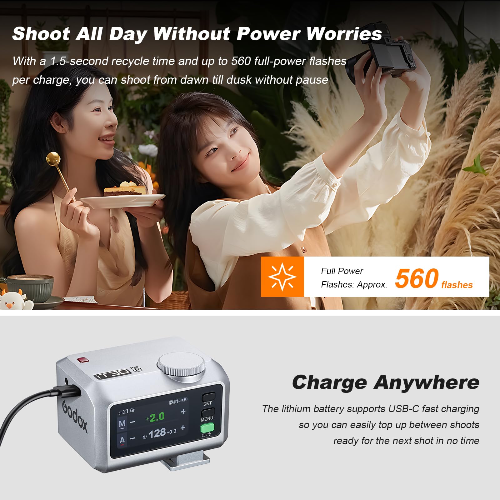 Godox iT30Pro-F iT30Pro F Mini KameraBlitz mit Weißem Diffusor Speedlite Camera Flash 560 Blitze bei Voller Wireless Master & Receiver Leistung 2.4G TTL Touchscreen für Fuji Kamera DSLR(Silber)