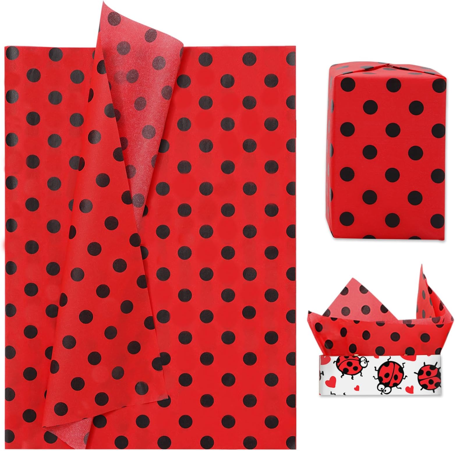 Whaline 100 Pcs Polka Dot Tissue Paper - Red Black - 14 x 20 Inch - Wedding, Baby Shower, Birthday - Gift Wrapping Paper