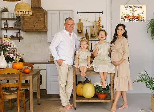 Miniatura 6 de WhatSign Letrero decorativo con texto en inglés "Fall for Jesus He Never Lees" para el hogar, hojas de arce cristianas, calabaza, Jesús, decoración