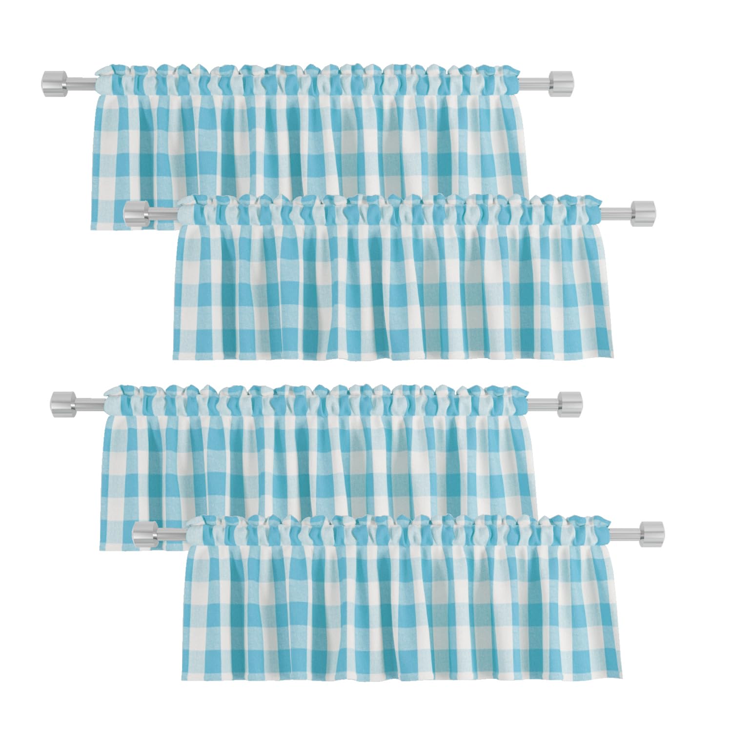 4 Pieces Buffalo Check Valances for Windows Living Room 18 inches Long Classic Gingham Plaid Bedroom Bathroom Rod Pocket Country Farmhouse Kitchen