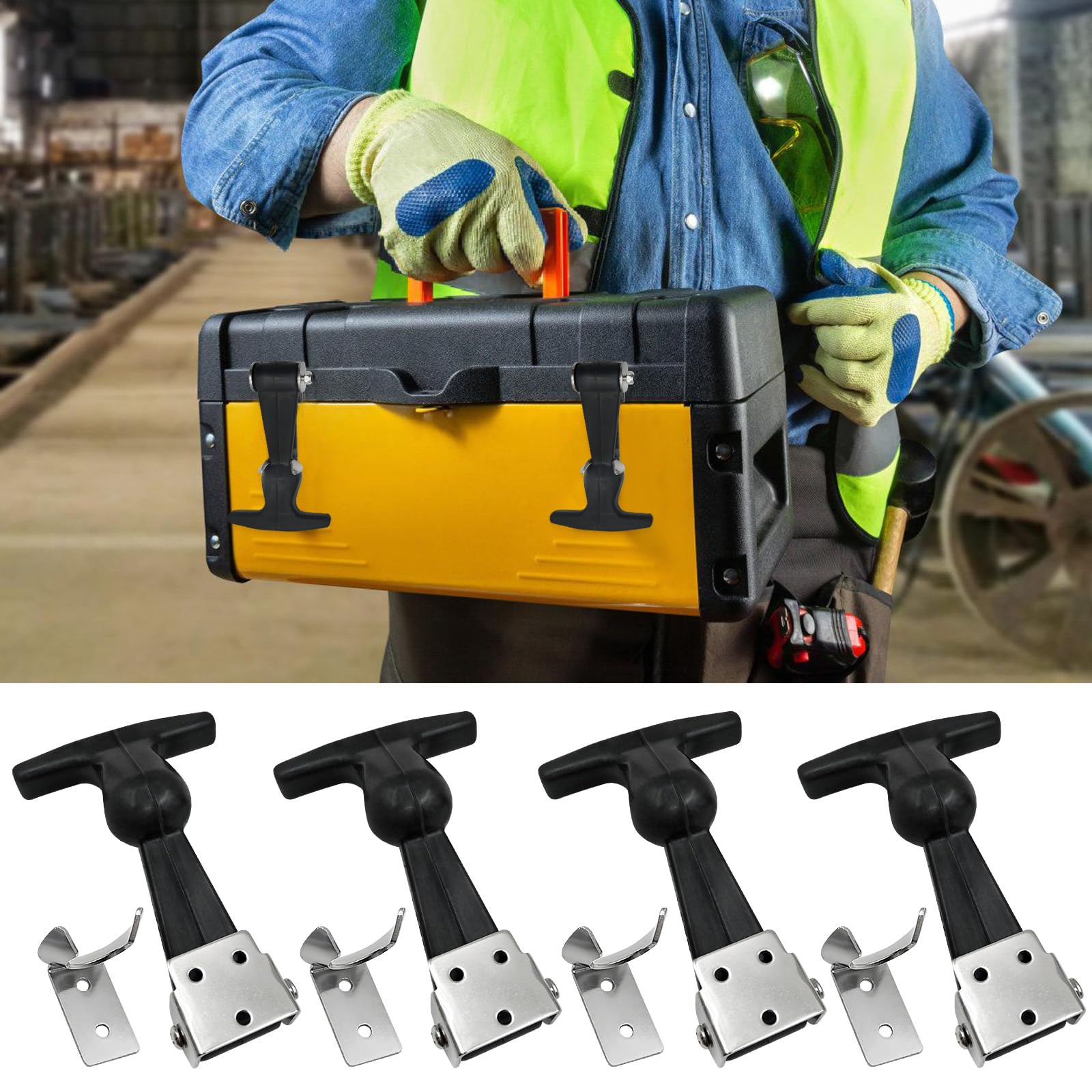 4 Pezzi Chiusure Per Cofano In Gomma In Acciaio Inox, T Handle Hasp Gomma Flessibile Draw Fermi, Fibbie In Con Chiusura Flessibile Per Camion Per Cassetta Degli Attrezzi, Motore, Cofano(Nero)