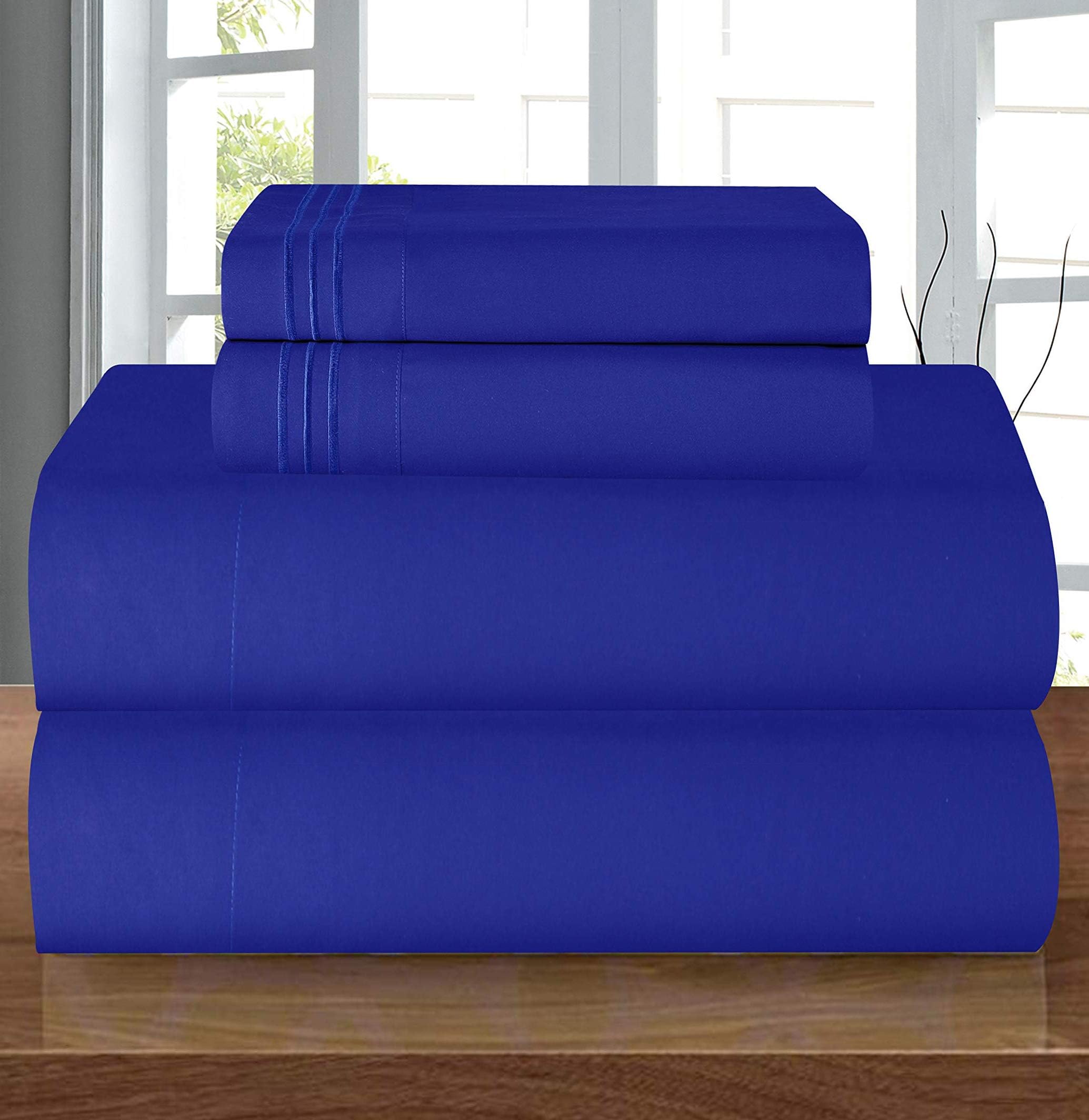 Luxury 1500 Premium Hotel Quality Microfiber 4-Piece Sheet Set - Wrinkle Resistant, All Around Elastic Fitted Sheet, Deep Pocket up to 16", Full, Royal Blue