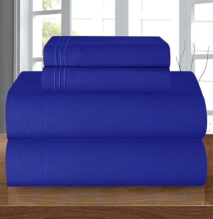 Elegant Comfort Luxury 1500 Premium Hotel Quality Microfiber 4-Piece Sheet Set - Wrinkle Resistant, All Around Elastic Fitted Sheet, Deep Pocket up to 16", Twin/Twin XL, Royal Blue