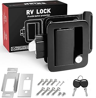 MKING Upgraded RV Door Latch, RV Entry Door Lock, Trailer Door Lock, Zinc Alloy Camper Door Lock, RV Door Lock, RV Travel Trailer Entry Door Latch with Paddle Deadbolt, Black