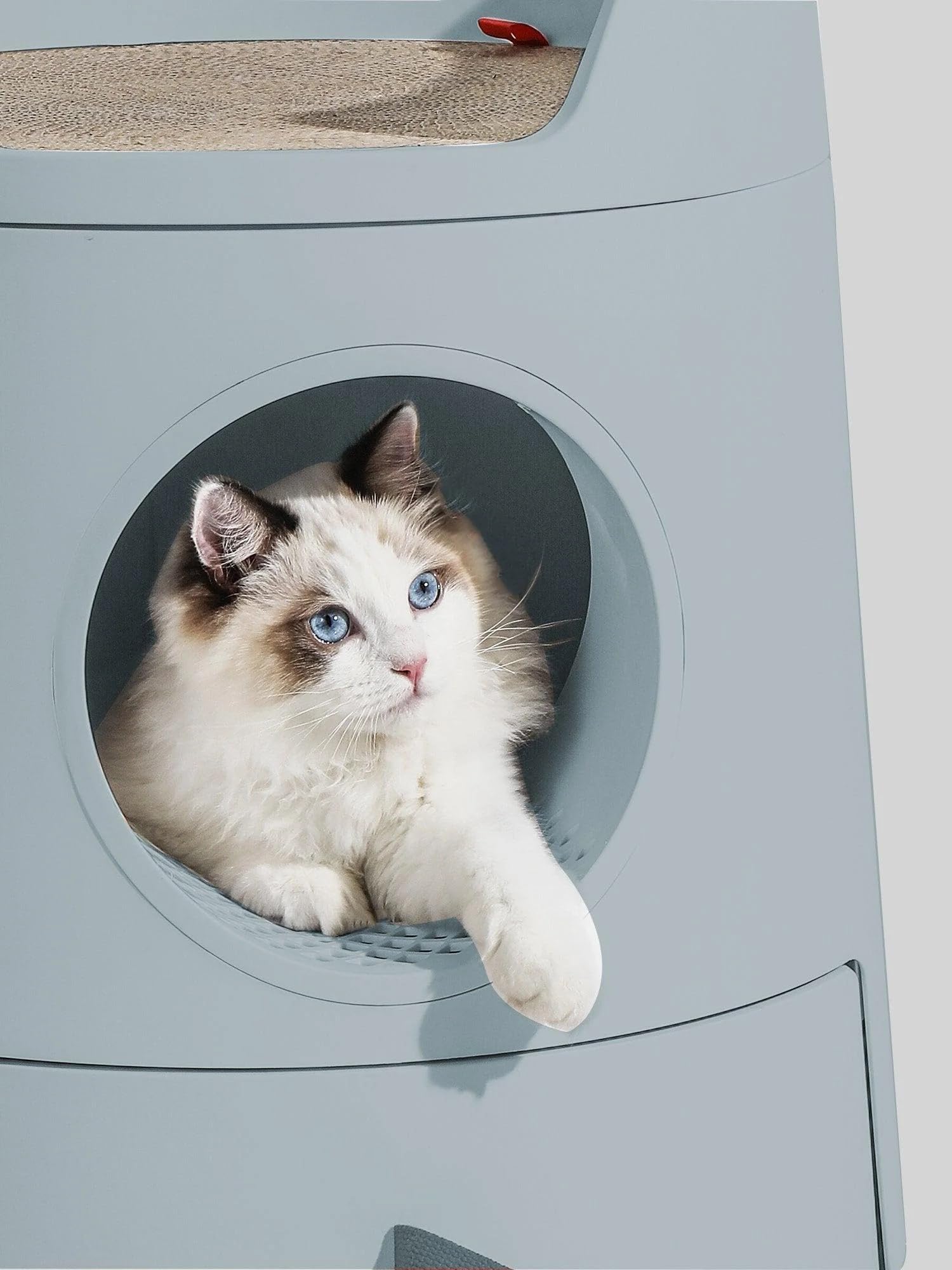 Sabbia Castelo 3in1, vassoio igienico lettiera per gatti - vassoio sanitario con cassetto smontabile. Include tiragraffi per gatti, letto e pala per letto con supporto (grigio)