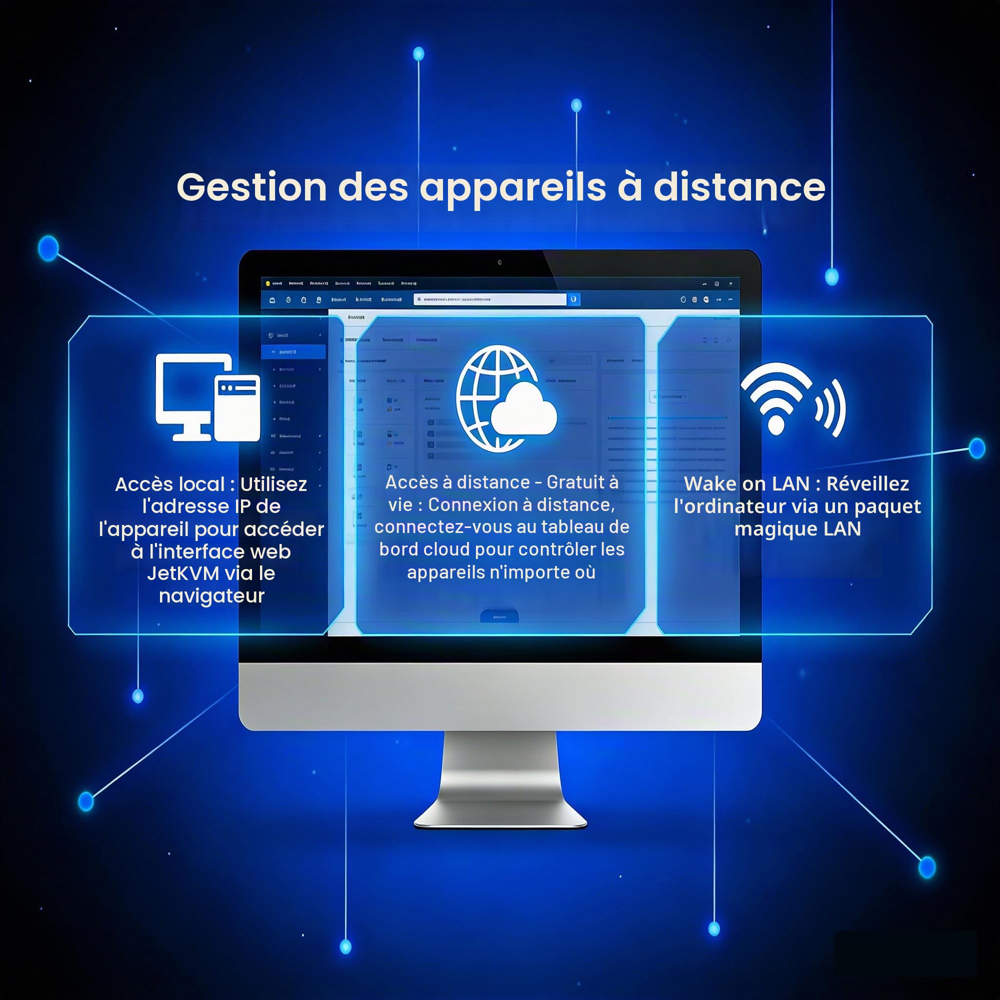 Commutateur KVM IP Open Source JetKVM Ordinateur Contrôle à Distance de l'ordinateur Dispositifs Actifs IP/Mac/HDMI/USB État LCD USB-C (Alimentation/Clavier/Souris) Mac/Windows/Linux (vidéo