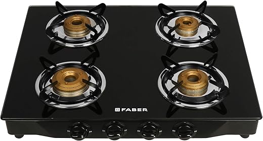 Faber Gas stove 4 Burner Glass Cooktop ( Jumbo 4BB BK) Manual Ignition, Black