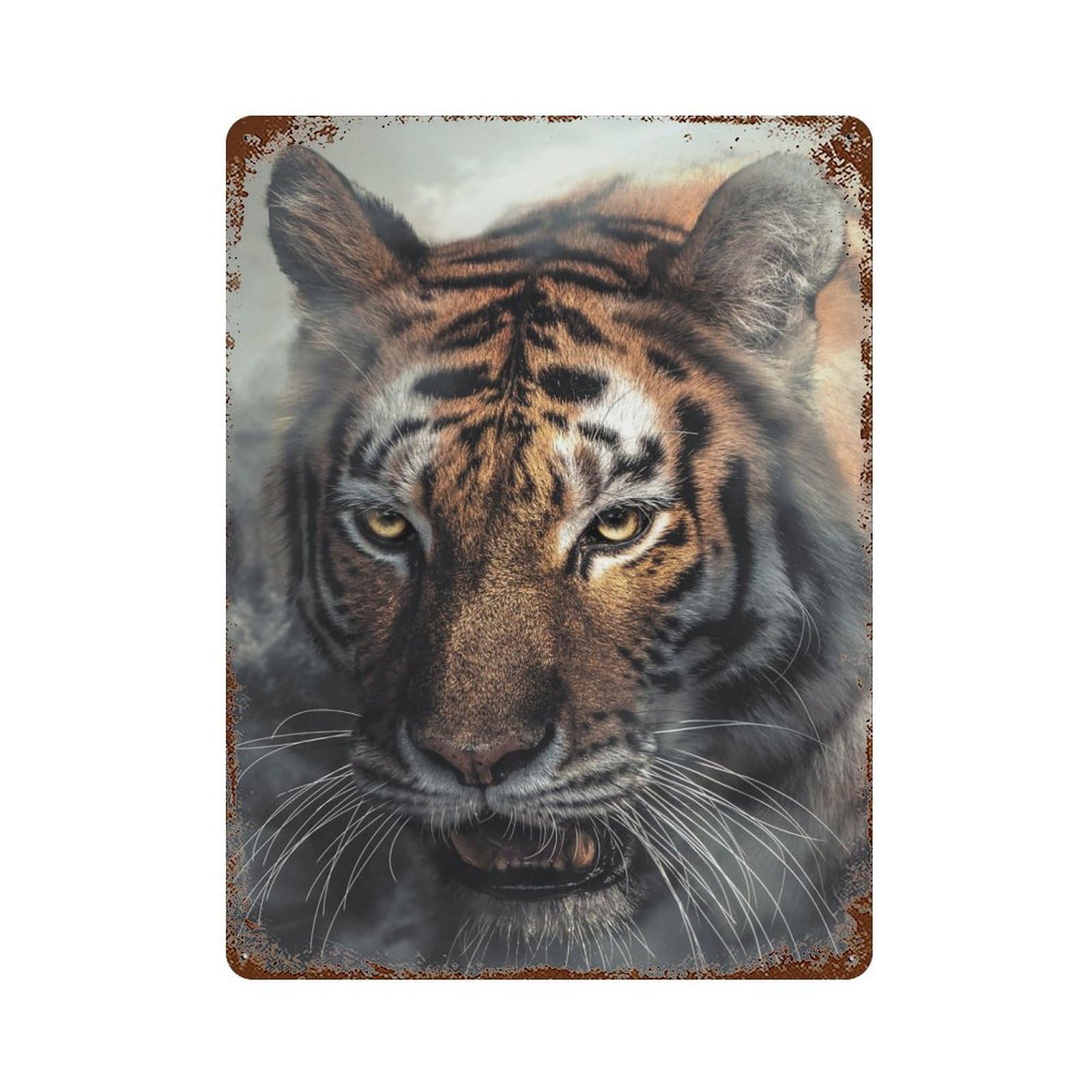 Misty Tiger Portrait Retro Metal Sign 15.7"x11.8", Vintage Wall Decor for Garage, Pub Or Kitchen