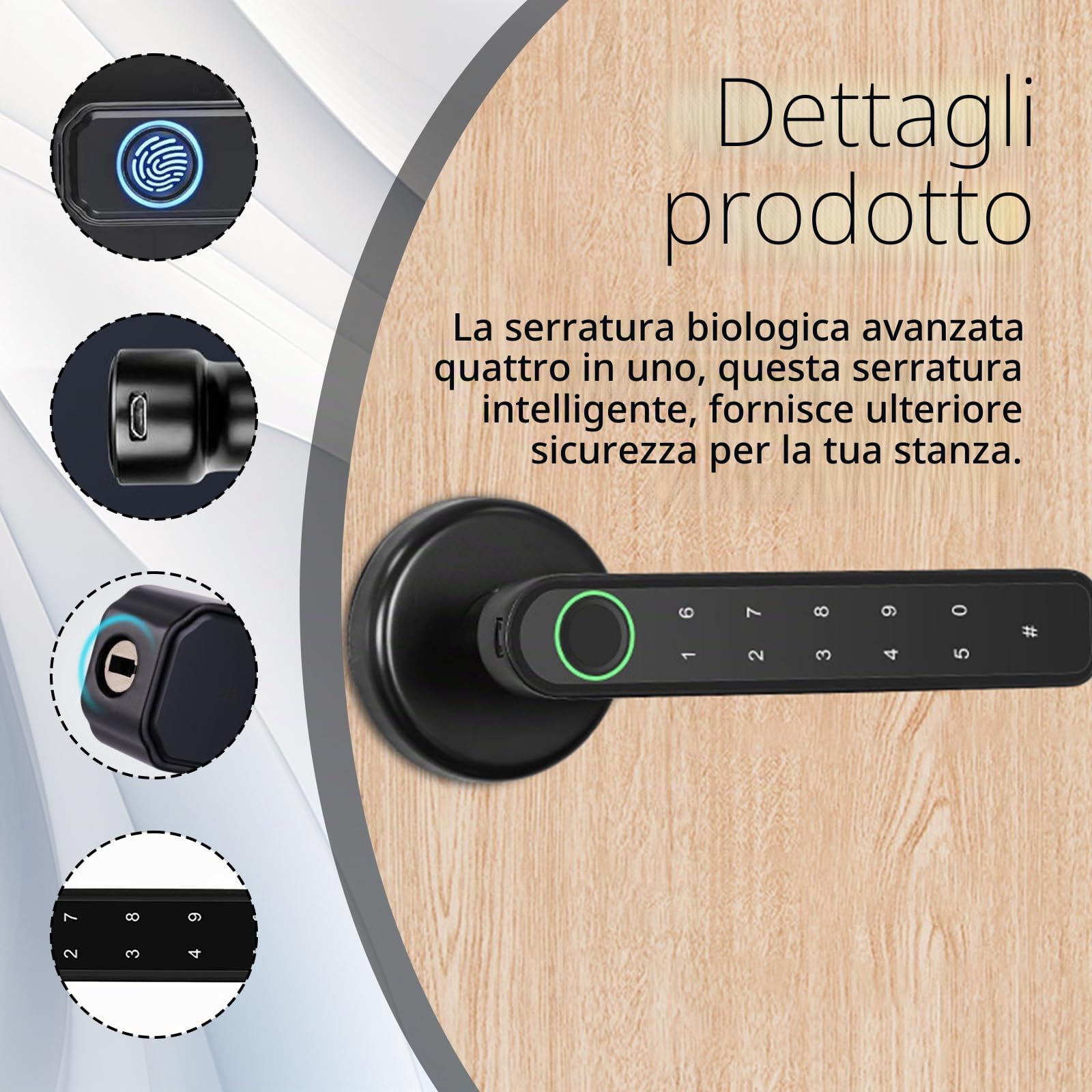 Serratura Intelligente per Porta, Maniglia Della Porta Con Impronta Digitale Serratura Elettrica con Tastiera Touch maniglia Intelligente Automatica con Controllo APP Sblocco Remoto