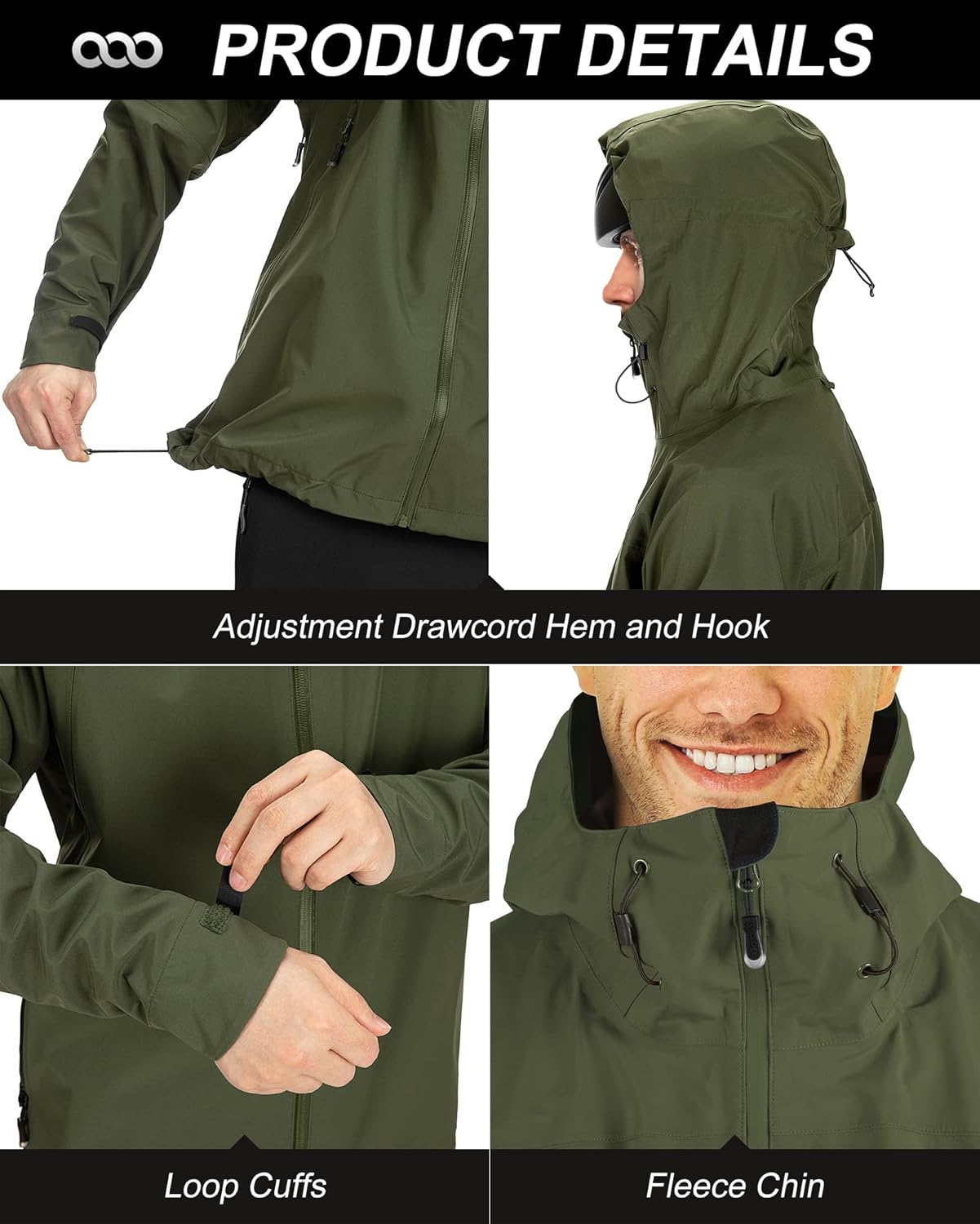 33,000ft Mens Rain Jacket, 3-Layer Performance Lightweight Rain Jackets Waterproof with Hood for Hiking Ski Sailing Cycling - Image 5
