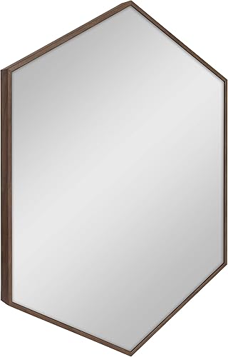 Kate and Laurel Rhodes - Espejo de pared hexagonal moderno de mediados de siglo, marrón nogal, 31 x 22 pulgadas