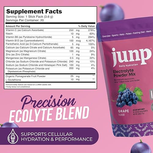 Miniatura 85 de JUNP Paquetes de electrolitos en polvo sin azúcar para agua, paquetes de hidratación instantánea con sal y potasio, cero calorías, sin
