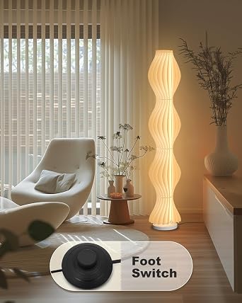 TACAHE Wave Skirt Floor Lamp - 3 Color Temp & Dimmable - Column Standing Floor Lamp with Foot Switch & Remote - 21 Sheets Lampshade - Modern Ambient Light for Living Room - 30W - 66