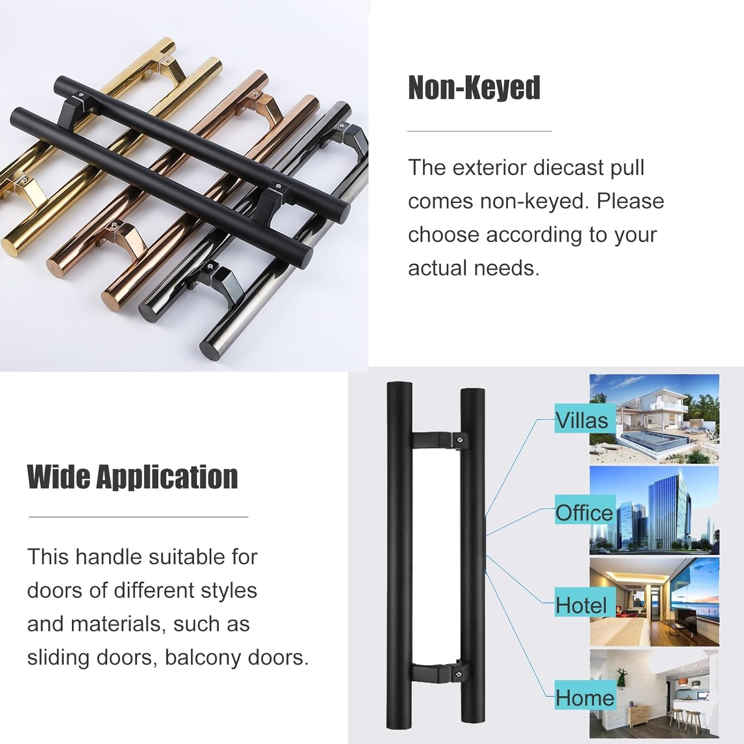 Double Sided Round H Shape Gate Handles for Sliding Barn Door Black Titanium 100cm