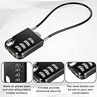 Vista 4 de Candado de cable de combinación de 4 dígitos, 2 unidades, bloqueo de cable de combinación fina reiniciable, multiusos, pequeños y largos, candado
