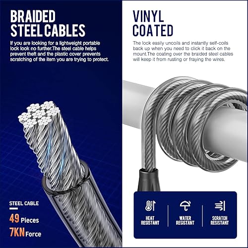 Miniatura 5 de SEWAY Cable de bloqueo de scooter para Xiaomi Mijia M365 Serie ES, Cerraduras de combinación de bicicleta, cerradura de cadena en espiral, núcleo