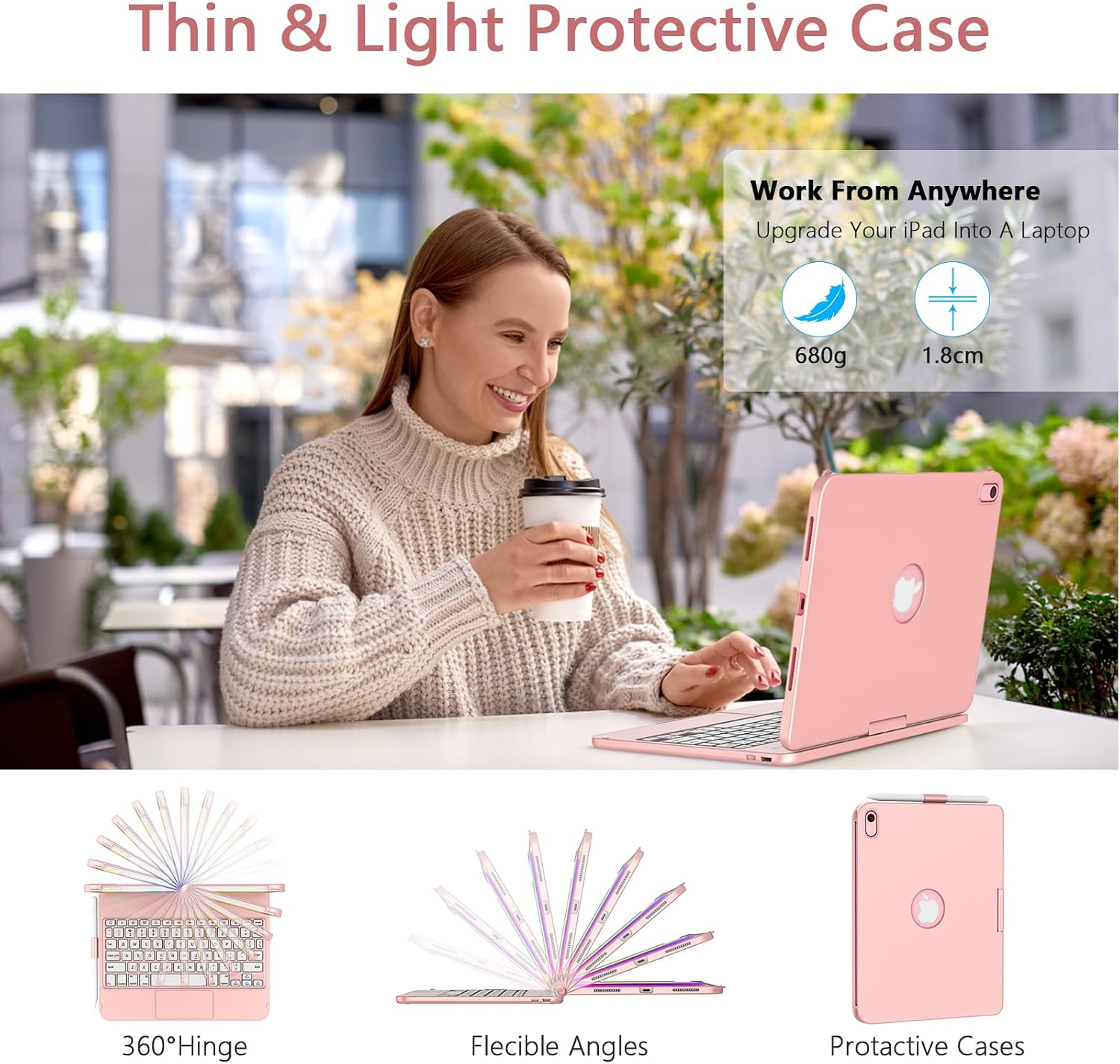 TaIYanG Touch for iPad A16/10th Case with Keyboard (11" 2025, & 10.9" 2022) – Multi-Touch Trackpad, 360° Rotatable, Thin & Light, with Pencil Holder for iPad (A16) 11th/10th Gen, Rose Gold