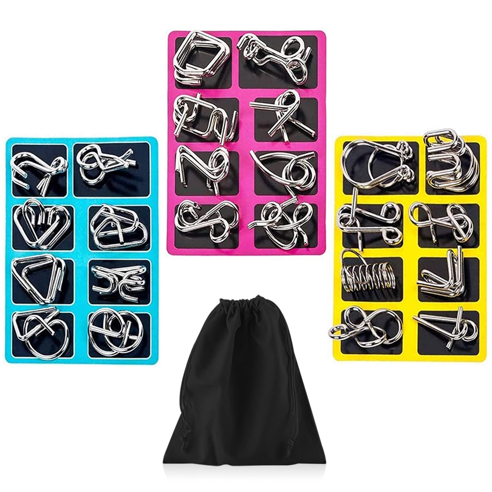 Brain Teasers Metal and Wooden Puzzles for Kids and Adults 12 Pack, Mind, IQ, and Logic Test and Handheld Disentanglement Games (Metal Wire Puzzle Set)