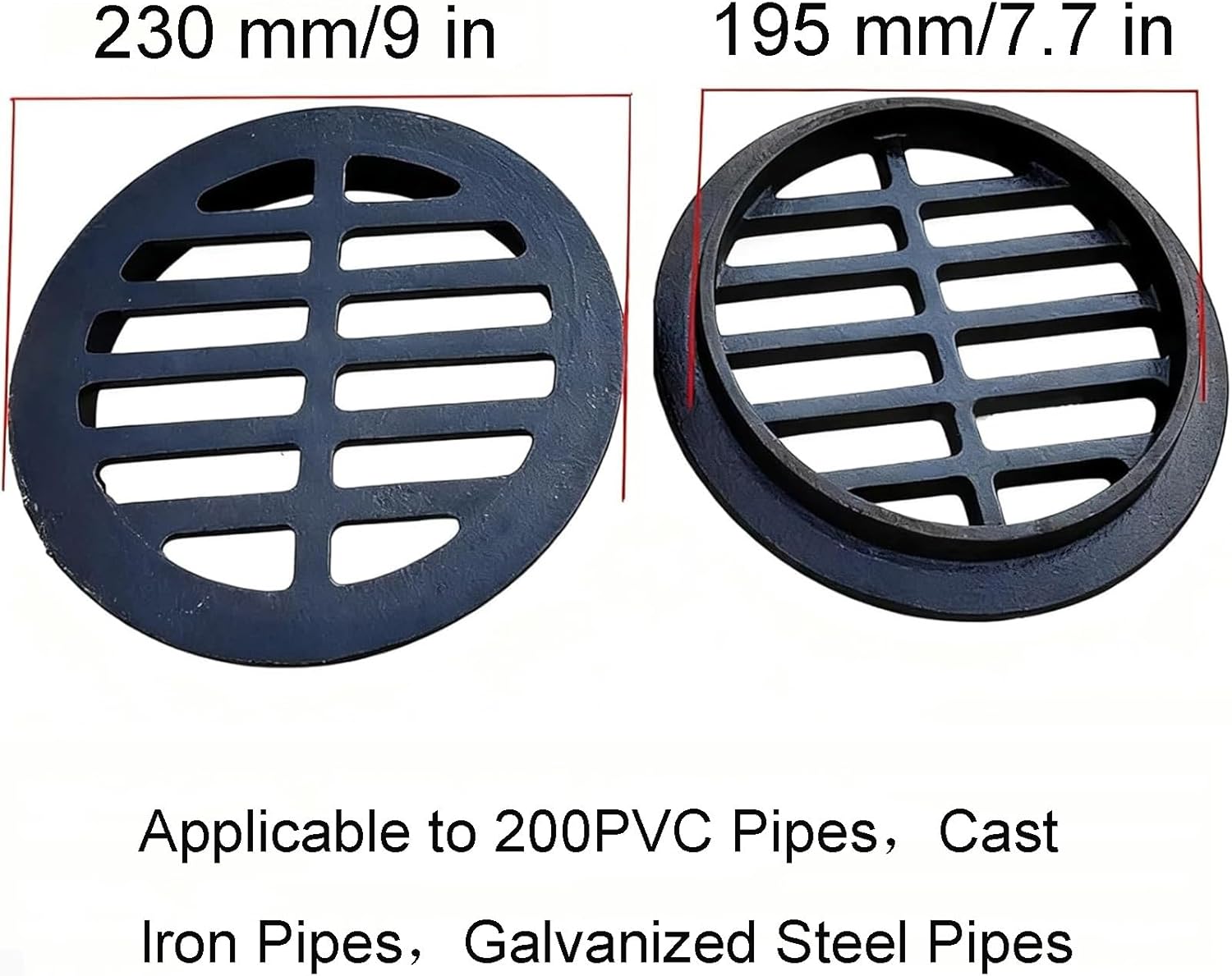 丸型床側溝 蓋、鋳鉄溝用グレーチング、凹型デザイン、庭、パティオ、車道、中庭に最適(20 cm/8 in)