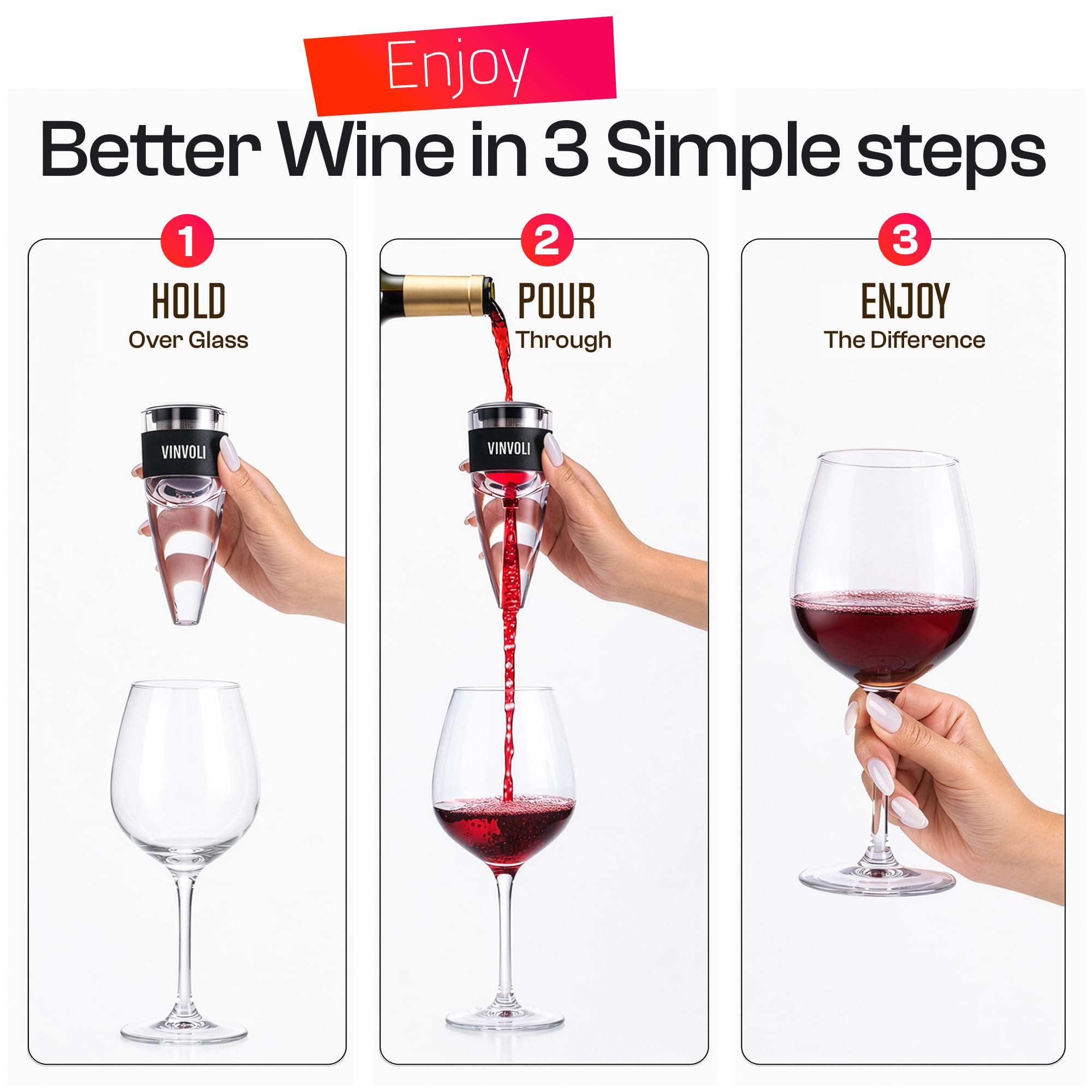 VINVOL I Aerator do wina - nowy luksusowy aerator powietrza do wina 2021 - napowietrzacz do karafki czerwonego wina - nalewacz do wina - filtr do wina zmiękczacz siarczynu - dekanter do wina do butelek wina - Ebook WineGuide