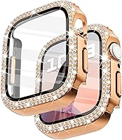 Vista 43 de Surace - Carcasa compatible con Apple Watch de 1.65 pulgadas con protector de pantalla de cristal templado, diseño brillante con 300 diamantes