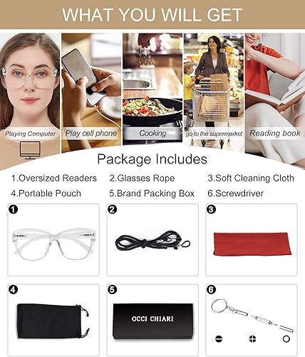 Miniatura 6 de OCCI CHIARI Lentes de lectura de gran tamaño para mujer, elegantes lectores cuadrados redondos 1.0 1.25 1.50 1.75 2.0 2.25 2.50 2.75 3.0 3.5