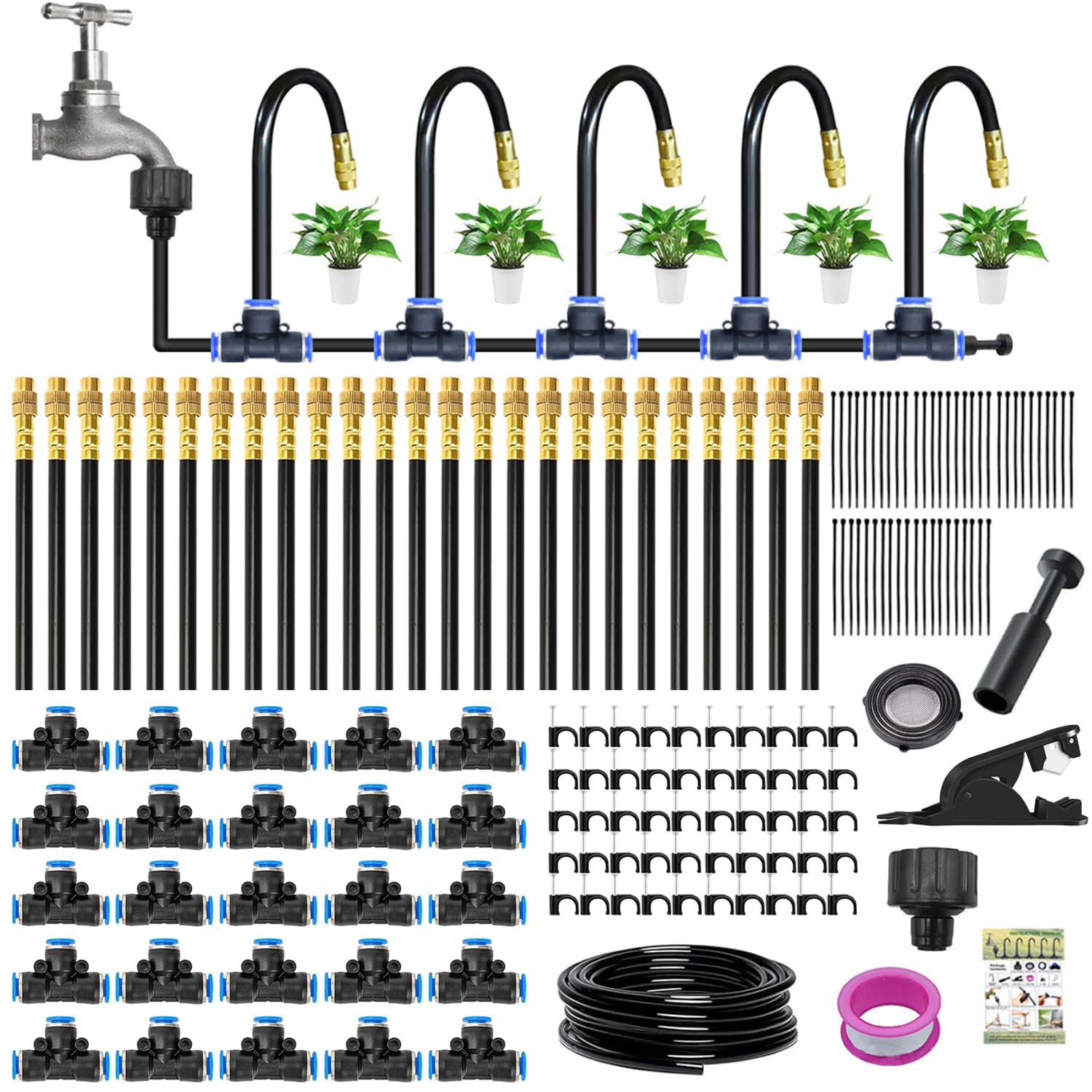 82Ft/25M Quick-Connect Drip Irrigation System Kit,360°Bendable Automatic Garden Watering System,Adjustable Nozzle Copper Sprayer Sprinklers,Drip Irrigation System for Greenhouse,Yard,Lawn,Plant(82Ft) — image 1