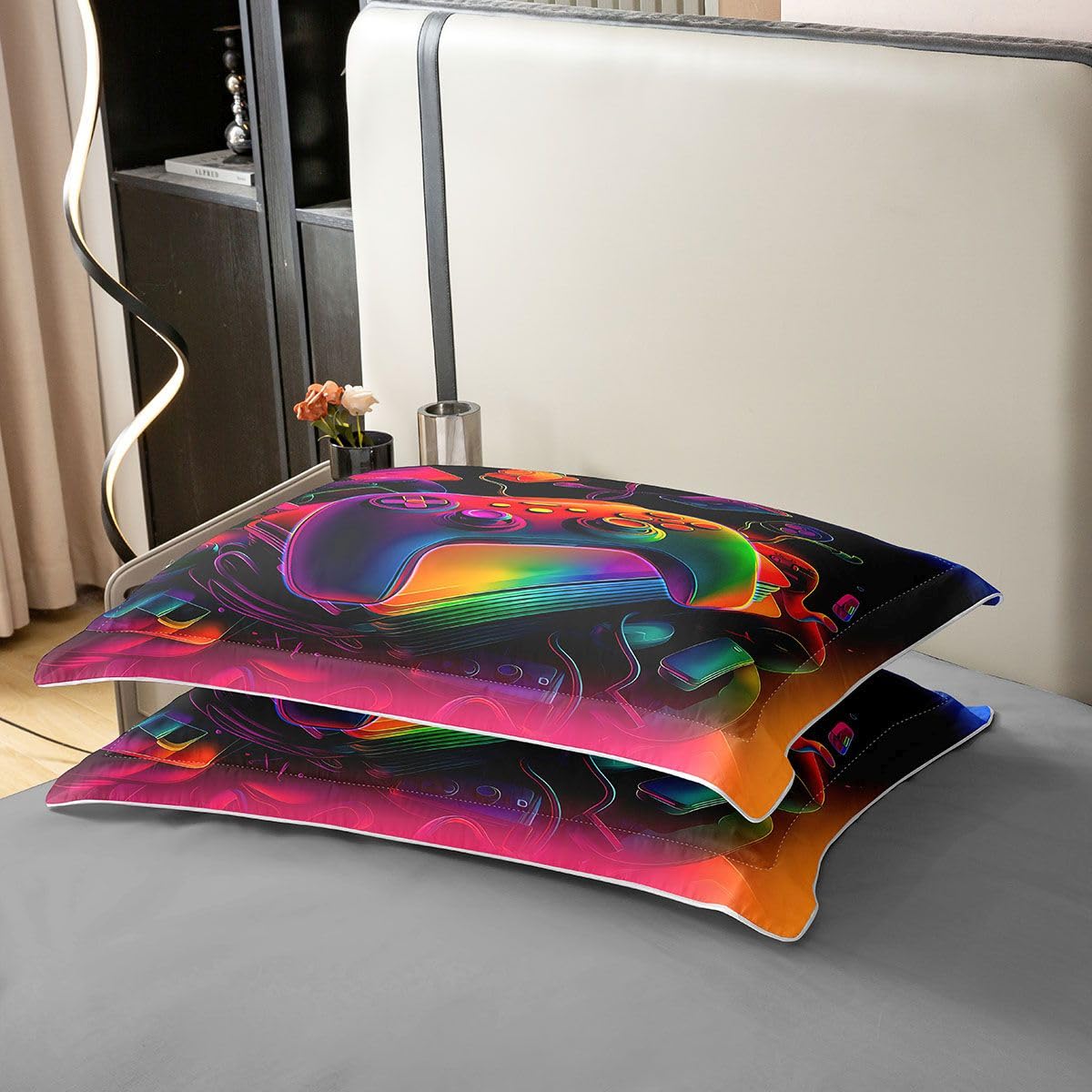 Homewish Set di biancheria da letto matrimoniale con copripiumino in cotone con console di gioco, moderno, stile astratto, vintage