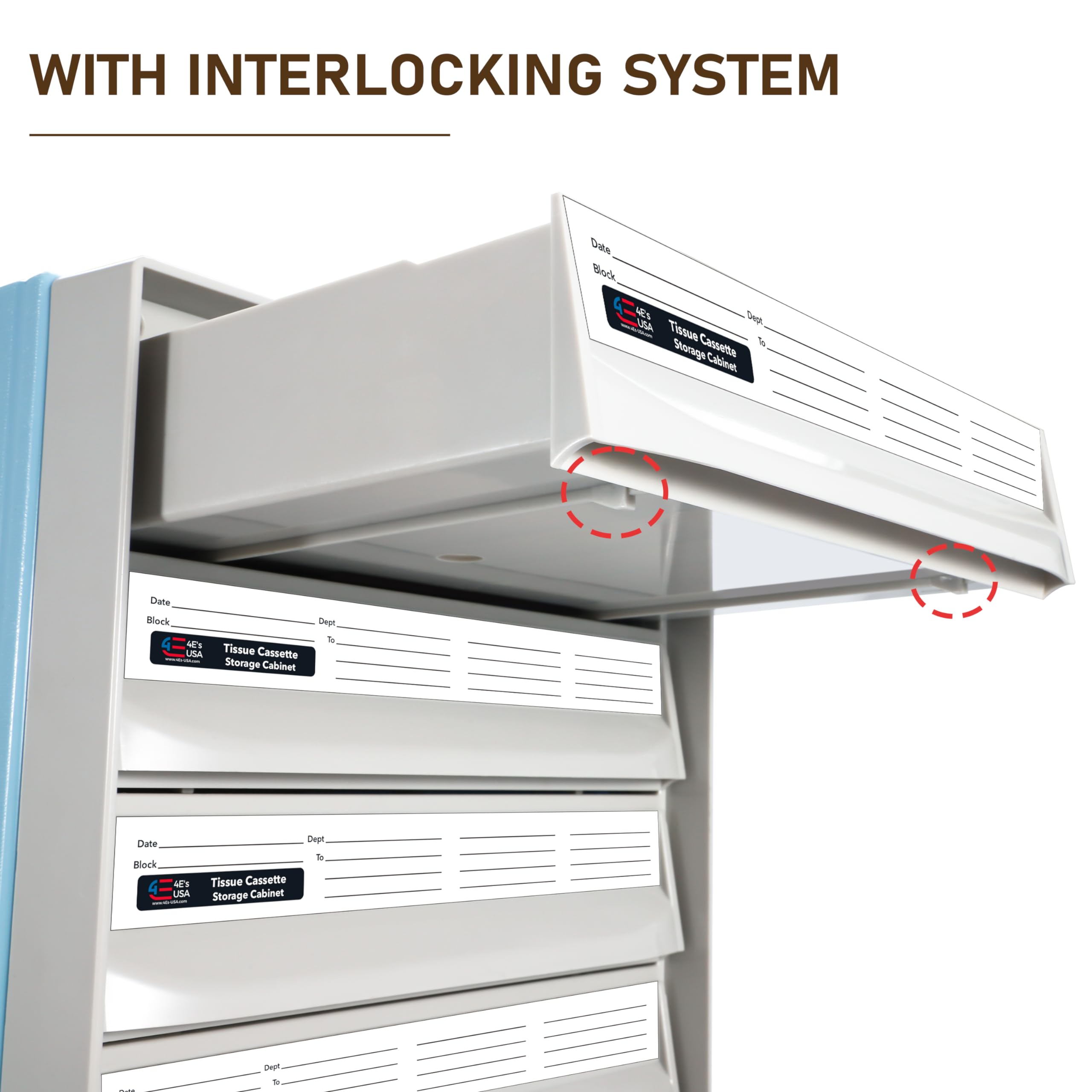 4E's USA Gabinete de almacenamiento de casete de pañuelos – Gabinete de casete histológico con seis cajones resistentes a los impactos, apilable, capacidad para hasta 2100 casetes