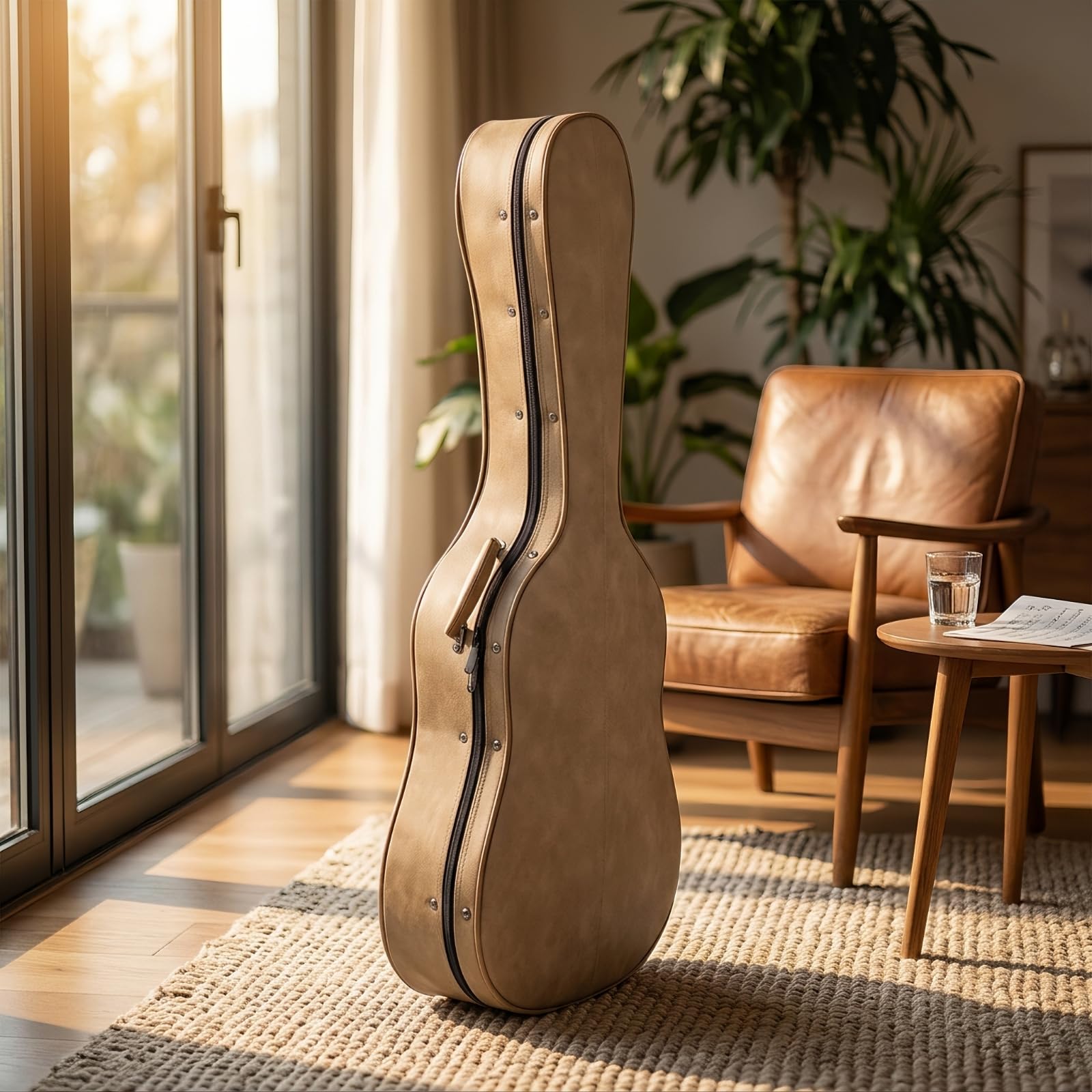 Gitarrenkoffer Akustikgitarre Koffer Etui Hartschale Konturiert für Und Hals Innen Weich Ausgekleidet für Festen Sitz mit Tragegriff Und, Array, Grau-Beige, 41 Zoll
